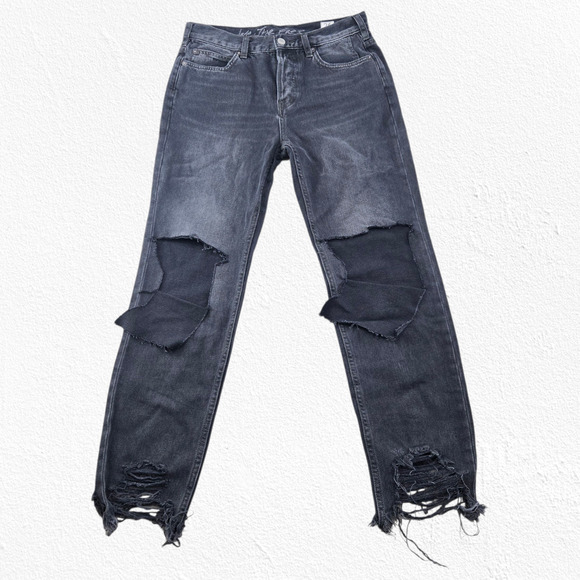 We The Free Black Distressed Mid Rise Crop Free People Grunge Jeans Size 26 - Picture 2 of 10